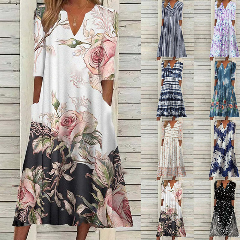 👗 50% OFF NOW! Women's Casual V‑Ring Printed Dress – soft fabric, loose fit & vibrant patterns – perfect for everyday, vacation and all summer occasions 🌸✨