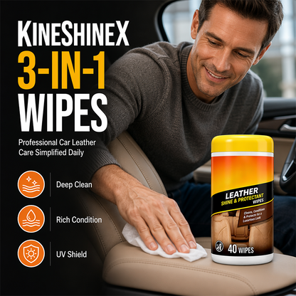 🚗 LIMITED-TIME 50% OFF! 3-in-1 Car Leather Care Wipes, Cleans Conditions & UV Protection Interior Cleaner Wipes