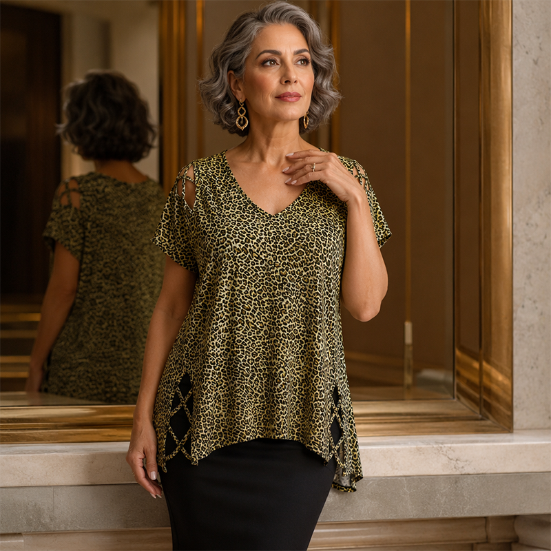 💃New Arrivals 57% OFF💞Women's T-shirt with leopard pattern, loose fit, V-neck