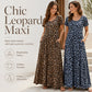 Women's Leopard Print Maxi Dress with Pockets Casual Short Sleeve Long Dress
