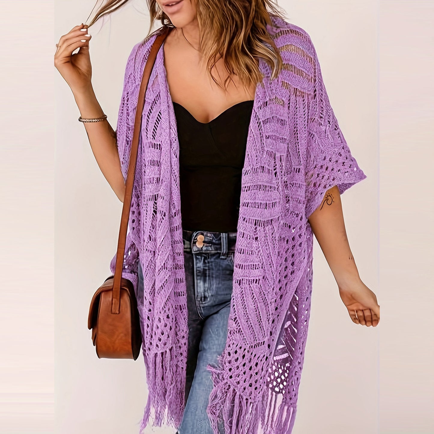 🥳2026 HOT SALE🥳💞50K+ SOLD!👗🌿 50% OFF! Women's Open-Front Knit Cover-Up – Breathable hollow-out knit, tassel fringe hem. Flattering draped silhouette. Wear over swimwear or with jeans. Beach or city ready. 🌊✨