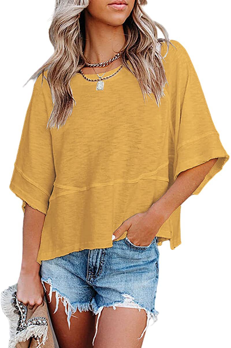 ☀️2026 HOT SALE 50% OFF💃🌸Women's Solid Color Splicing Loose Five Points Flare Sleeve T-Shirt