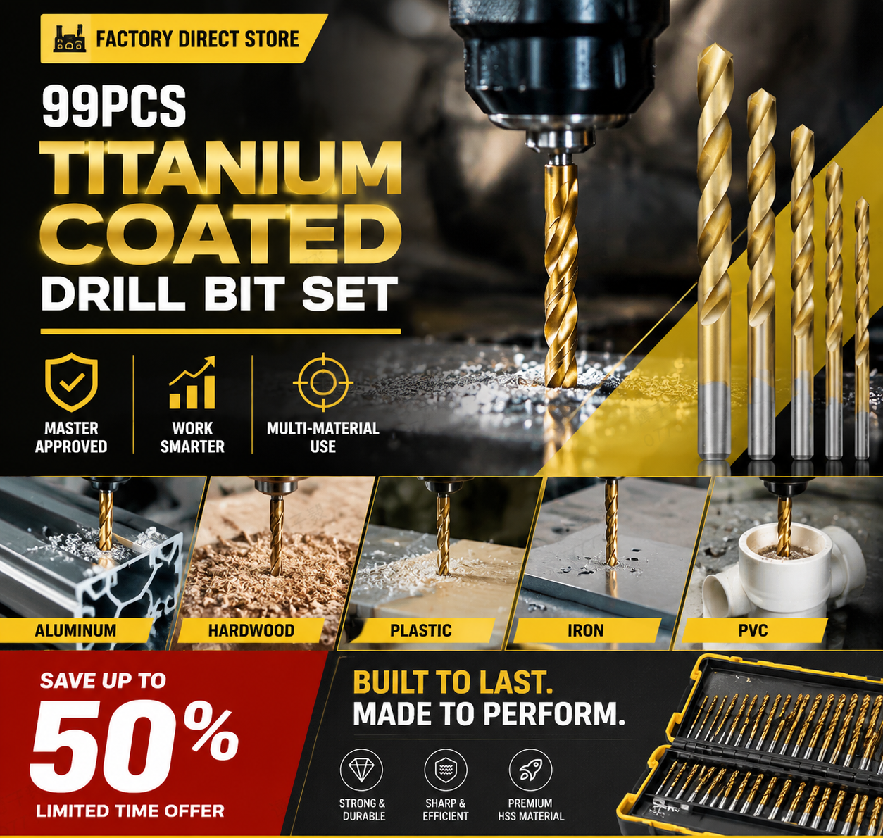 🔧 50% OFF NOW! ⚡ 99pcs Titanium Coated Drill Bit Set – High-efficiency, durable & versatile – Ideal for craftsmen & DIY projects 🛠️